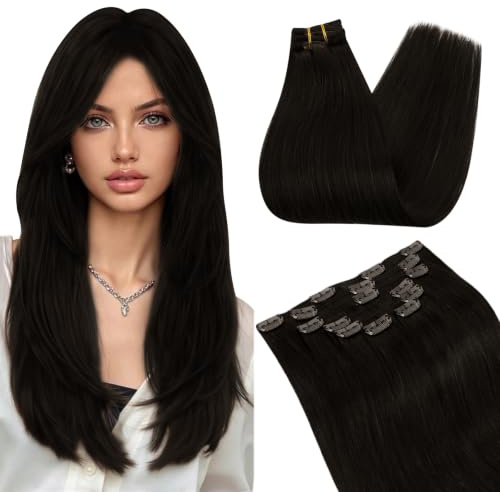 Ugeat Clip in Hair Extensions 20 Inch 120g Dark Brown | Hair Extensions Clip in, Dark Brown, Remy Human Hair, Double Weft, Women, Quick Styling, Long Straight Hair