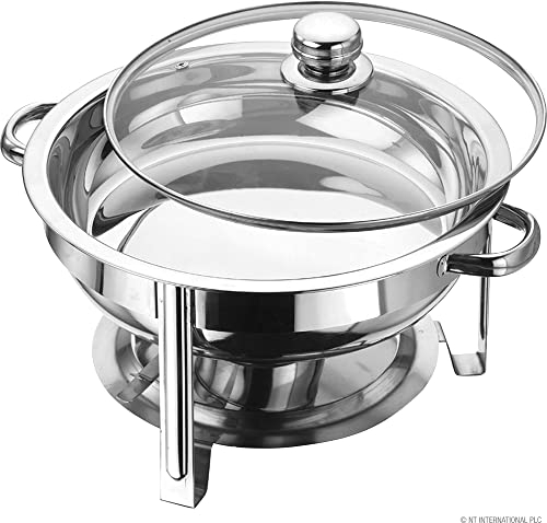 New Stainless Steel Round Chafing Dish Set with 4.50L Food Pan Fuel Holders for Catering Buffet Food Warmer Tray Dining