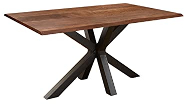 SAM Baumkantentisch 140 x 80 cm Spyro, Akazienholz nussbaumfarben & massiv, Esszimmertisch mit mattschwarzem Spider-Metallgestell, Platte 26 mm