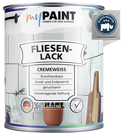 MyPaint Fliesenlack Badezimmer 750 ml - Cremeweiß Glanz - Fliesenfarbe Küche & Fliesenfarbe Badezimmer (Wand- und Bodenfliesen) mit hoher Deckkraft | wasserbeständig, strapazierfähig