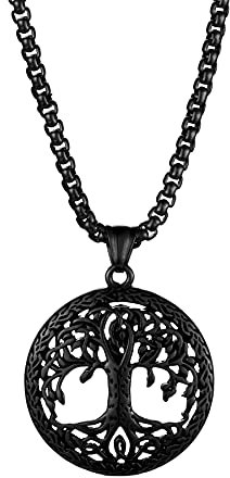 Flongo Collar de hombre colgante árbol de la vida regalo color a elegir Negro