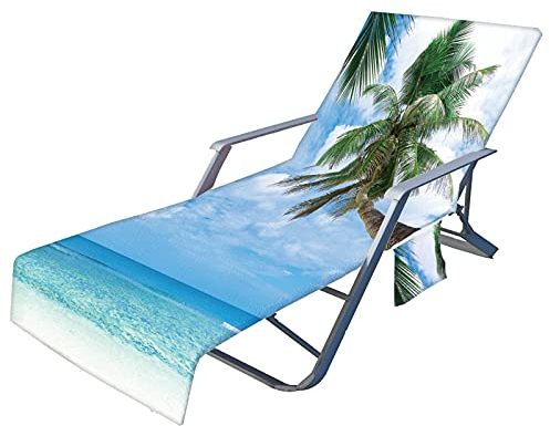 Fansu Ozean Druck Schonbezug für Gartenliege Frottee Liegenauflage Garten Sonnenliege Handtuch mit 2 Taschen Stuhl Strandtuch für Schwimmbäder, Strände, Gartenhotels (Sonnig,75x210cm)