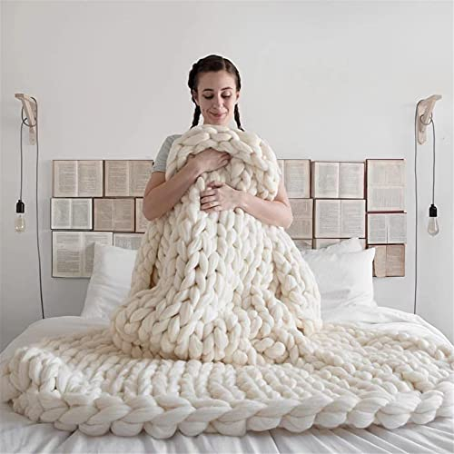 RAILONCH Gestrickte Grobstrick Decke Grob Strickdecke Handgefertigt Überwurf Decke Zuhause Sofa Wohnkultur Schlafsofa Bettdecke Geschenk (Weiß,60x60cm)