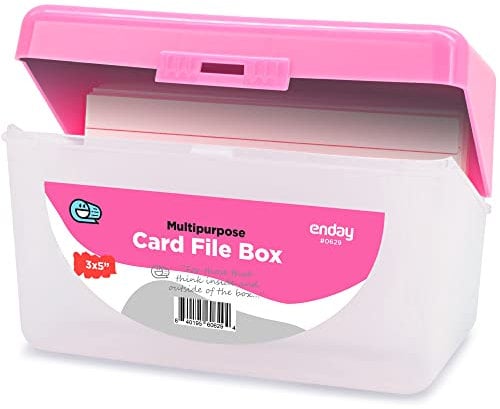 Enday Index Card Holder Pink, 3x5 Note Flash Card Organizer Case, Index Card File w/flip top, Notecard Recipe, Holder, Holds 250 Cards, Also Available in Purple, Red, Green, Blue, Grey (1 PC)
