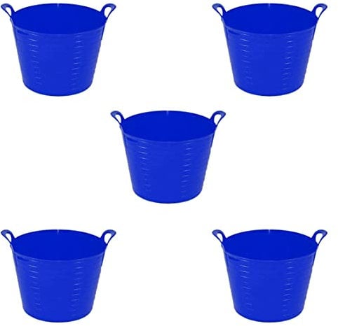 TENLITE [Pack of 5] Large 40l flexi tub bucket storage/flexi tub with handles for Home and Garden (Blue)