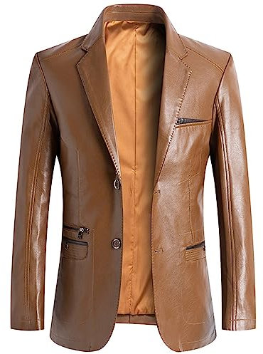 ROTAKUMA Veste En Cuir De Printemps Hommes Blazer Décontracté Moto Cuir Vestes Automne Faux En Cuir Manteaux (Color : Yellow, Size : Medium)