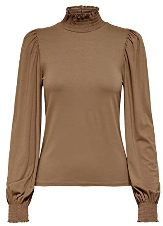 ONLY Damen Langarm-Shirt ONLELVA - Regular Fit XS S M L XL Schwarz Braun, Größe:M, Farbe:Toasted Coconut 15278771