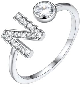 SILVERCUTE 925 Silber Buchstabe N Offener Ring Zirkonia Initiale Statement Ring Alphabet verstellbar Fingerring Vorsteckring Schmuck Accessoire für Damen Mädchen
