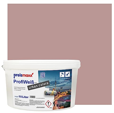 Preismaxx Profiweiß Wandfarbe rot 10L, hohe Deckkraft, Dispersionsfarbe innen, Innenwandfarbe Raumfarbe rosenholz deckend, Deckkraftklasse 2, matt Innenfarbe Profi Qualität
