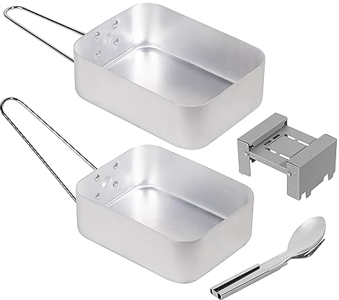 Jazooli Aluminium Compact Camping Hiking Walking Festival Army Cook Set Metal Mess Tin Stove Fuel Portable Outdoor Burner Lightweight Cooking Pan Cutlery Kit