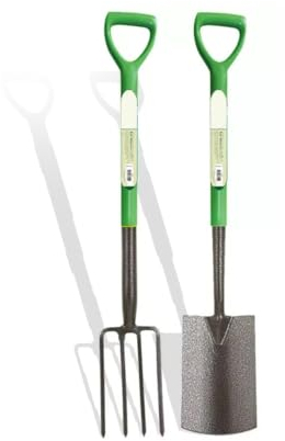 BONAFIDE Stainless Steel Garden Spade And Fork Set, Gardening Spades And Gardening Fork, Digging Spade & Garden Fork Set 2 PCS, 4-Tine, D-Handle.(Spade & Fork)