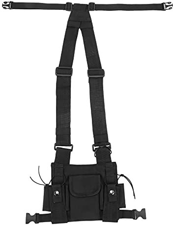 Radios Pocket Radio Chest Harness Chest Front Pocket Vest Rig Carry Bag for 2-Way Radio Walkie Talkie Applies to UV-5R Black, black