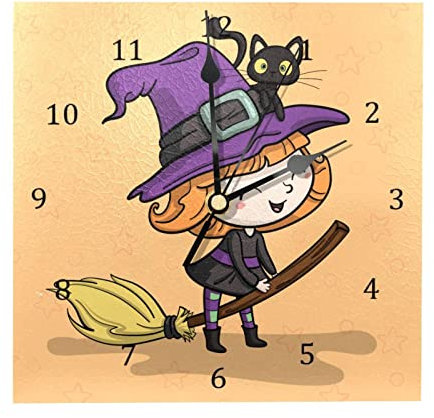 WALLDOR Preciosa bruja montando una escoba reloj de pared de cuarzo silencioso que no hace tictac, funciona con batería, decoración del hogar para dormitorio, sala de estar, cocina y oficina