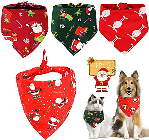 4 Stück Weihnachten Hund Halstuch Haustier Bandana Schal Dreieck Lätzchen für Weihnachts Haustier Kostüm Zubehör für Kleine Mittelgroße Große Hunde Katzen (A)