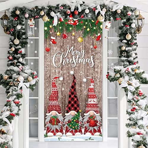 Decorazione natalizia per porta d'ingresso, con scritta in lingua inglese Merry Christmas, striscione natalizio per porta di Natale, in tessuto glitterato, con fiocco di neve, da appendere, per foto