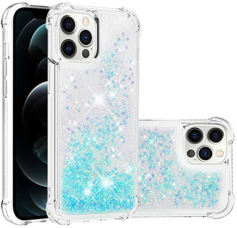 IMIRST Silikon Handy Hülle für Apple iPhone 12 Pro Max, Ecke Airbag Fallschutz Glitzer Treibsand Stoßfest Handyhülle TPU Bumper Sparkle Case für Apple iPhone 12 Pro Max. YBW Star Blue