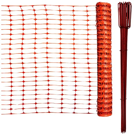 horizont Baustellenabsperrung, 50m lang, 1m hoch, Absperrzaun Set inkl. 10 Absperrleinenhalter für Baustellen, Kunststoff, orange, Absperrung, Fangzaun, flexibel, mobiles Netz