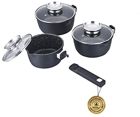 LAGUIOLE - SET 3 padelle 16/18/20 cm nero rimovibile antiaderente Greblon C2+ induzione