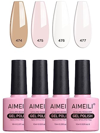 AIMEILI Gel Nail Polish Set, Nude Pink Gel Polish Set Soak Off UV LED Glossy Nail Salon Set Gel Varnish Nail Art Manicure Pedicure - Long Lasting & Easy to Apply 4pcs X 10ml - Kit25