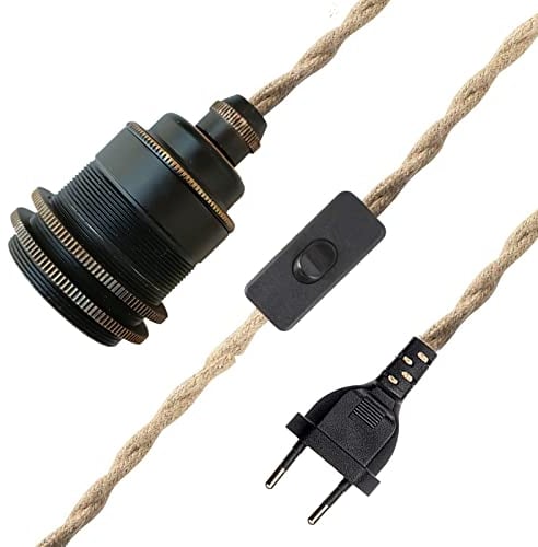 E27 Vintage Lampenkabel HäNgende Leuchte, Seil HäNgelampe, Lampenfassung Pendelleuchte mit Schalter und Stecker, Hanfseil Pendellampe Kit, DIY Einzelkopf Kabel Seil HäNgeleuchte, für Loft Lager (B-5M)