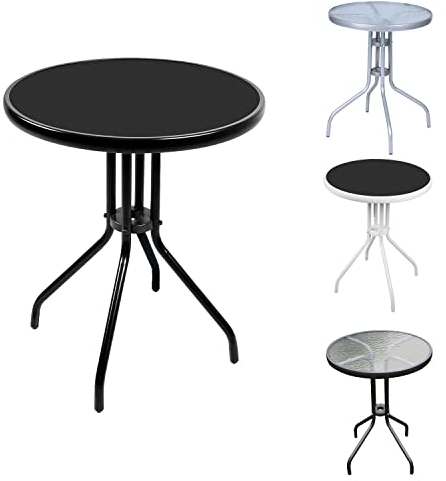 INDA-Exclusiv Table de balcon, table de bistrot, plateau en verre et structure métallique revêtue par pulvérisation, ronde, Ø 60 cm, hauteur 70 cm, table de jardin, table en verre, couleur : argenté