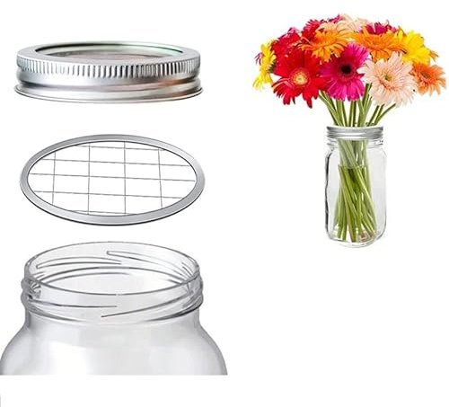Glas Frosch Deckel Metall Blumenvase Einsatz Gitter Blumen Organizer Vase Gitter Deckel Kappe für normale breite Öffnung Einmachgläser (1 Set 70 mm)