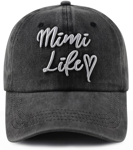 Lustige 3D bestickte Mimi Hut für Frauen Gigi Nana Großmutter, verstellbare Baumwolle Oma Baseball Cap, Mimi Life Bestickt Schwarz, Einheitsgröße