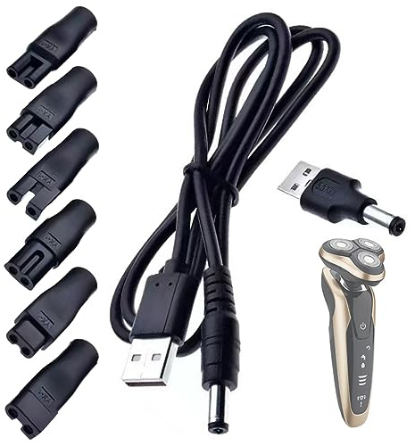 MDYNI Adattatore di alimentazione USB per rasoio, cavo di ricarica con 7 spine di conversione, connettore CC, adattatore per testine di ricarica, adattatore di alimentazione di ricambio per vari