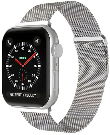 Silber Edelstahl Armband Kompatibel mit Apple Watch, 38 40mm 41mm, Ersatzarmband Damen/Herren, Magnetisch, für iWatch SE Series 9 8 7 6 5 4 3 2 1, Smartwatch Zubehör