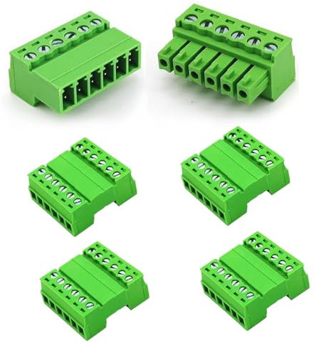 Kuosbiu Set di 5 connettori a vite a 6 pin con passo da 3,81 mm, spina maschio e presa femmina, connettori tipo Phoenix per 28-16AWG