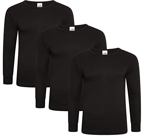 Keanu Mens Thermal Long Sleeve Tops - Pack of 3 - Winter Warm Brushed Underwear Long Sleeve Vest Baselayer - Big Sizes 3XL, 4XL, 5XL (Black, 3XL)