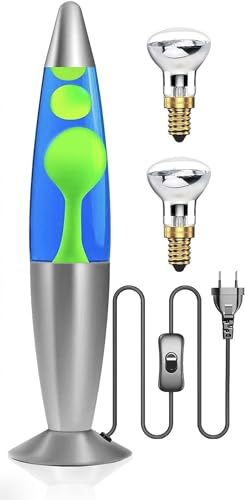 CELLUSTOP Lampe mit Wachs in Form einer Rakete – Nachtlicht Lavalampe – Magma-Lampe zum Aufstellen – 2 Leuchtmittel R39 im Lieferumfang enthalten – Schalter – 20 Watt – 34 cm – Glas und Aluminium –