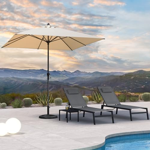 PURPLE LEAF Aluminium Sonnenschirm 300 x 300 cm, Balkonschirm mit Kurbel, für Garten, Markt, Terrasse, Markt Tisch Schirm, UV-beständig, wasserabweisend, Beige