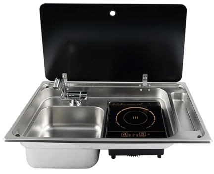 QINGDONGDZA Table de Cuisson à Induction pour Camping-Car, 1 x 800W Brûleur à Induction, Table de Cuisson pour Camping-Car | Table de Cuisson pour Camping-Car | évier poêle Combo