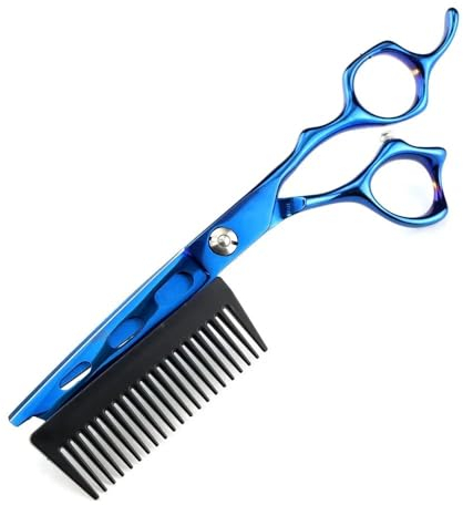Haarschneideschere, 6 Zoll, professionell, JP440c, Stahl, Blau, 2-in-1-Haarschere mit Kamm, Haarschnitt, Friseur-Haarschneideschere, Friseurschere