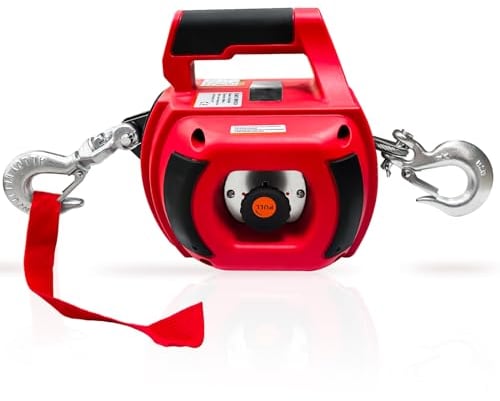 FITHOIST Portable Drill Winch 1000LBS, Drill Powered Winch with Alloy Steel Wire Rope 40FT, Drill Winch for Lifting, Dragging, Handling, Trailer (Red)
