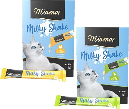 Miamor Cat Milky Shake Huhn + Pute | Doppelpack 2X 4x20g (160g) | mit Taurin | ganz ohne Farb- und Konservierungsstoffe
