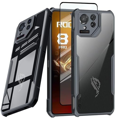 Guizzcg Carcasa para ASUS ROG Phone 8 Pro Funda, Parachoques de TPU Suave + Funda de Acrílico para Teléfono Móvil Airbag Funda Protectora Anticaídas[1 Pieza de Cristal Protector], Negro