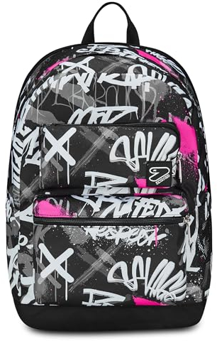 Seven Zaino Scuola Reversibile New Pockets The Double, Nero Fucsia, Pink Street, Zaino Multitasche Con Auricolari Earphones Wireless Led, Tasca PC, Tasca Borraccia e Markers, Zaino Medie Superiori