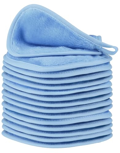 Nineigh 15 Stück Abschminktücher Waschbar, 15 x 15 cm Abschminktuch aus Mikrofaser Wiederverwendbare Abschminkpads Waschbar, Mikrofaser Gesichtsreinigungstuch für Daily Travel Erase Cosmetic, Blau