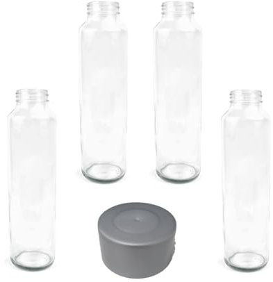 Swan Bottiglia in Vetro forma a tubo modello Kefass con tappo a vite 750 ML confezione da 4 Bottiglie (Tappo Argento)