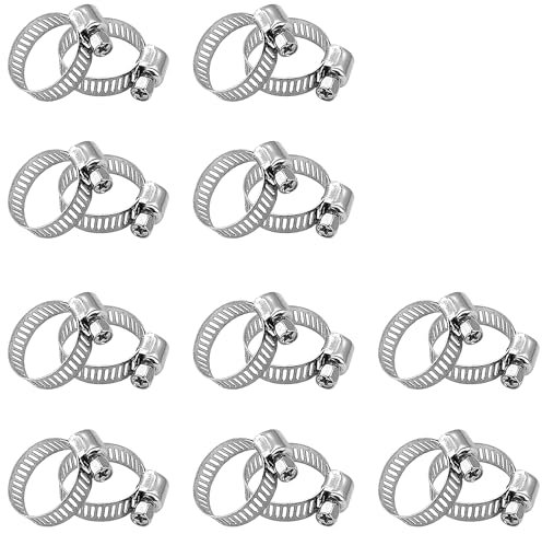 Vanyibro 20pcs Hose Clips Set, 9-16mm Adjustable Stainless Steel Hose Clip Clamps,Worm Drive Hose Clips for Hose Pipe Tube