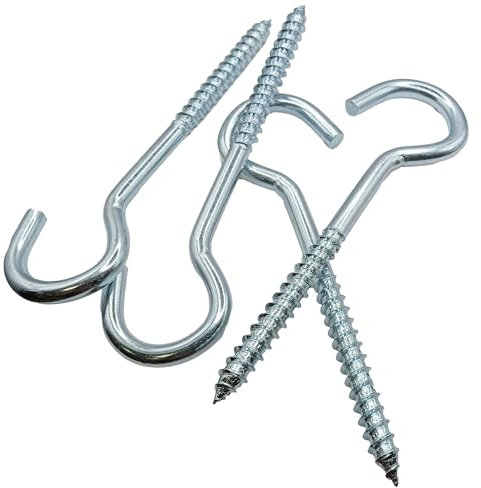 LLB 5 inch Screw-in Hooks Large Heavy Duty Cup Hooks Screw in Hooks Plain Ceiling Cup for Hanging Lights Eye Big Size: 8mm x 130mm Pack of 4