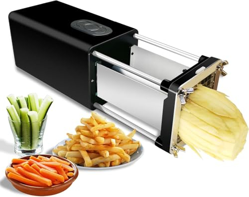 Electric French Fry Cutter, Automatic Stainless Steel Potato Cutter, Vegetable Slicer, with 1/2 & 3/8 Inch Blade, Button Control, Low Noise, French Fries Cutting Machine for Potatoes Onion Cucumbers