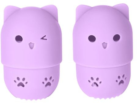 Makeup Sponge Case Silicone Beauty Eggshell Beauty Blender Blender Protective Travel Case avec une forme de chat mignon réutilisable lavable pour le support de l'hôtel Purple 2 PCS