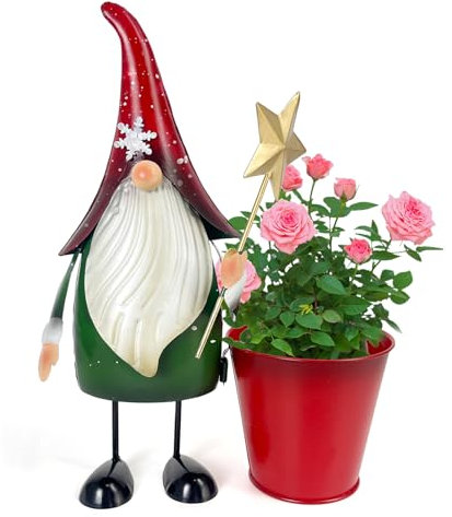 HONGLAND Outdoor Metal Gnome Yard Art Garden Gnomes Statue 13 Inch Santa Figurine Lawn Patio Yard Garden Decor