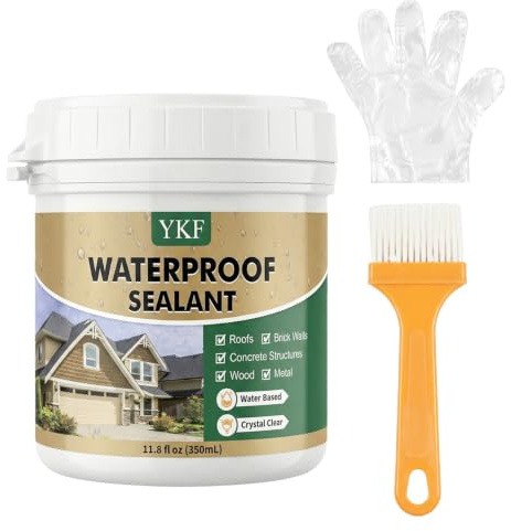 YKF Transparent Waterproof Sealant 12 Oz, Clear Water-Based Leak Repair Coating for Roof, Wall, Bathroom, Shower, Kitchen, Concrete, Wood, Metal, Indoor & Outdoor