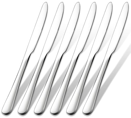 JeiibrZui 6 Stück Frühstücksmesser, 23CM Menümesser Edelstahl Rostfrei, Brotmesser Wellenschliff, Scharfe Besteck Messer Set für Die Gastronomie Zu Hause, Spülmaschinenfest