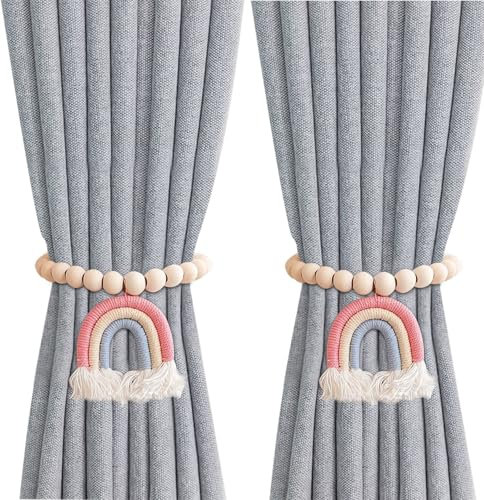Gohytal Raffhalter für Vorhänge, 2 Stück Vorhang Raffhalter Regenbogen, Gardinenclips Raffhalter Seil für Vorhänge,Vorhang Seil Raffhalter Baumwoll Handstrick Vorhanghalter für Schlafzimmer, Büro Deko
