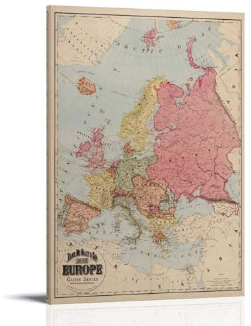 sushunjie Póster decorativo con mapa de Europa de 1893 de Rand McNally para pared e impresión artística moderna para dormitorio familiar, 50 x 75 cm